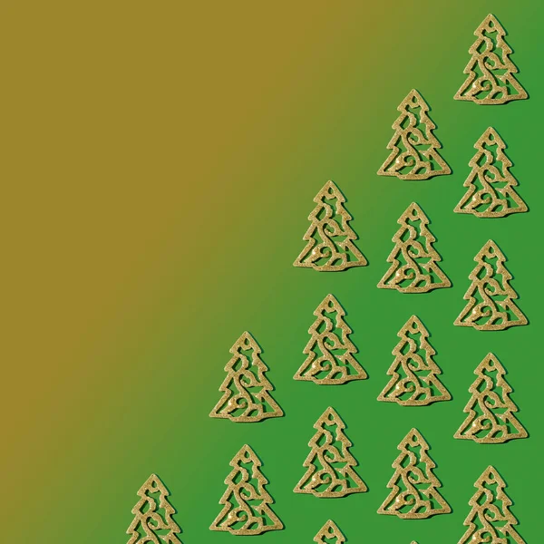 Decor Toy Golden Yellow Christmas Tree Blue Background Pattern New — Stock Photo, Image