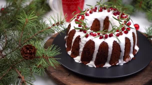 Comida Natal Torta Redonda Com Cobertura Branca Cupcake Com Buraco — Vídeo de Stock