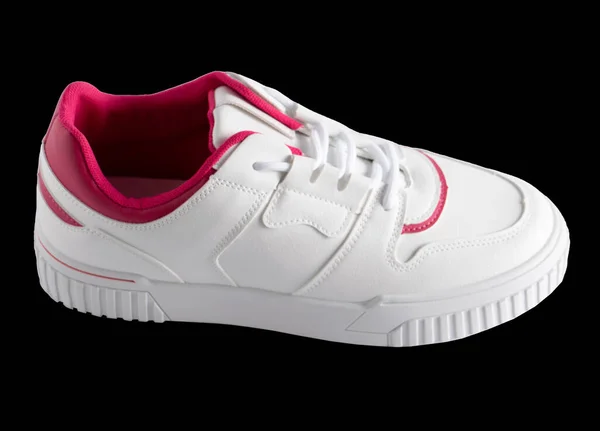 New White Sneakers Isolated Black Background Fashionable Sports Shoes Clean — Φωτογραφία Αρχείου