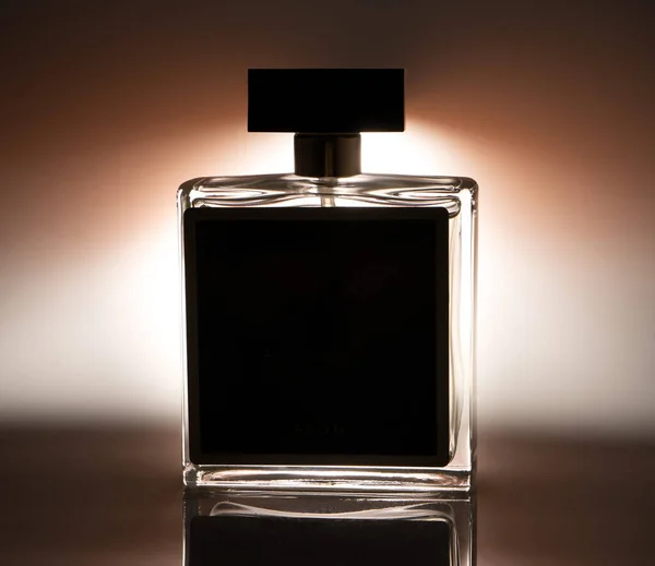 Perfume Bottle Place Text Black Color Light Background Spray Modern — Stok fotoğraf