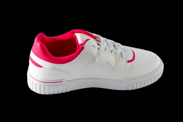 New White Sneakers Isolated Black Background Fashionable Sports Shoes Clean — 스톡 사진