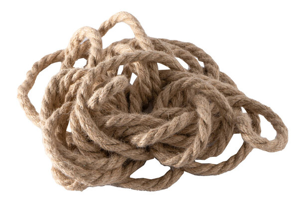 The rope isolated on a white background. Knots from a tangled rope.