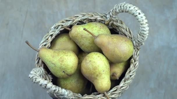 Pears Basket Wooden Background Fruit Harvest Autumn Still Life Pear — Stock Video