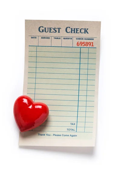 Blank Guest Check and red heart — Stock Photo, Image