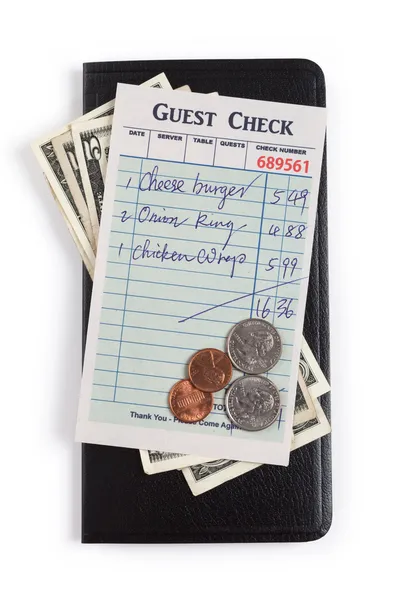 Gast-Scheck und Dollar — Stockfoto
