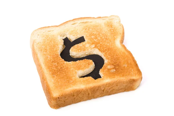 Кусочек хлеба со знаком доллара — стоковое фото