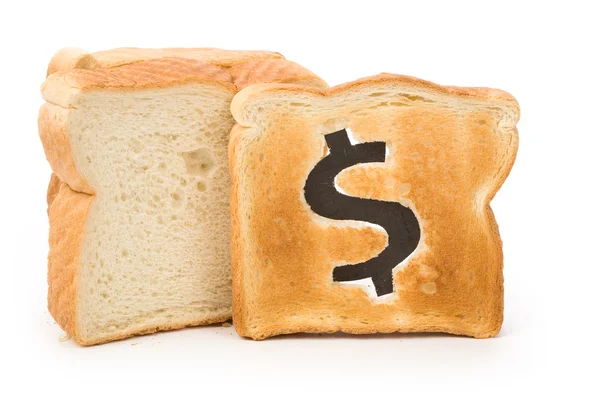 Sneetje brood met dollarteken — Stockfoto