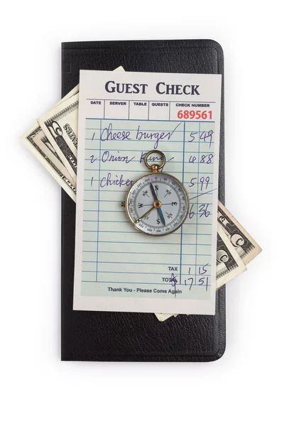 Guest Check and compass — Stock Photo, Image