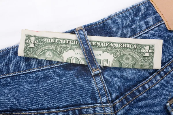 Blue jean and dollars — Stock Photo, Image