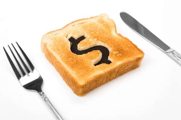 Sneetje brood met dollarteken — Stockfoto