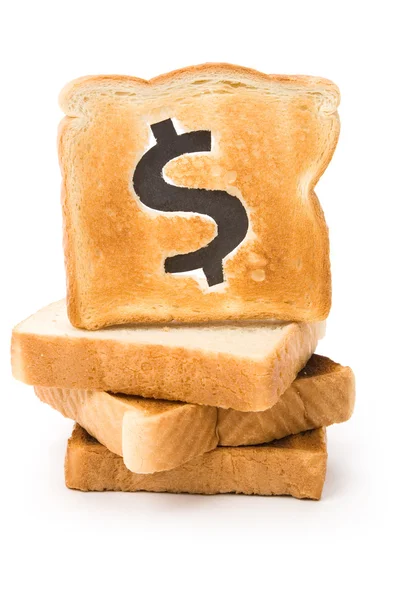 Bread slice with dollar sign — Stock Photo, Image