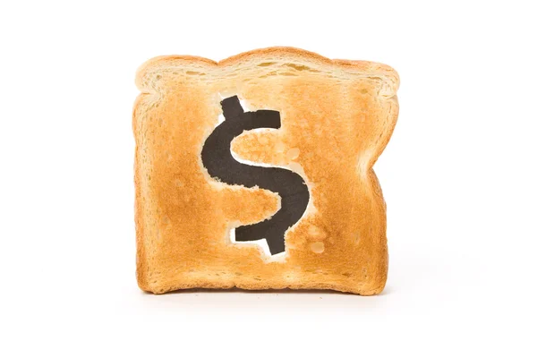 Bread slice with dollar sign Royalty Free Stock Photos