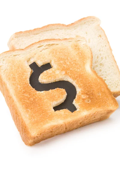 Sneetje brood met dollarteken — Stockfoto