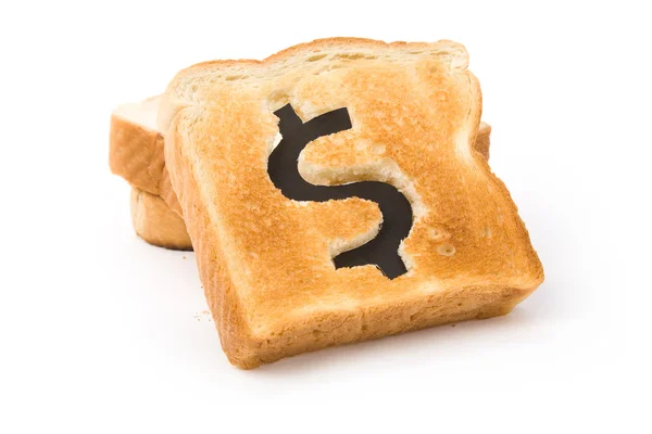 डॉलर चिह्न के साथ रोटी का टुकड़ा — स्टॉक फ़ोटो, इमेज