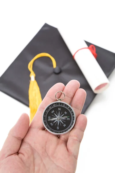 Black Mortarboard and Compass — Stock Photo, Image