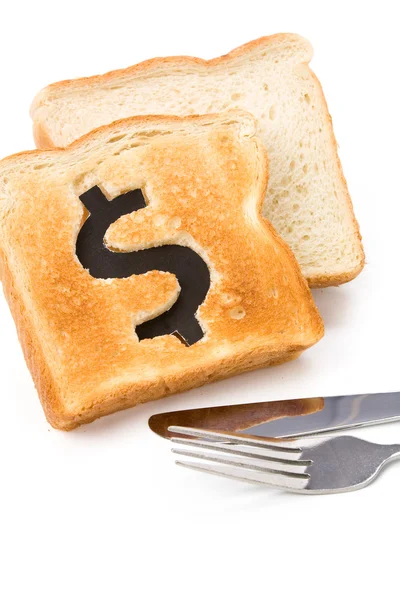 Sneetje brood met dollarteken — Stok fotoğraf