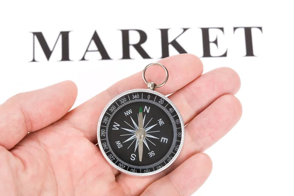 Заголовок ринку і компас — стокове фото