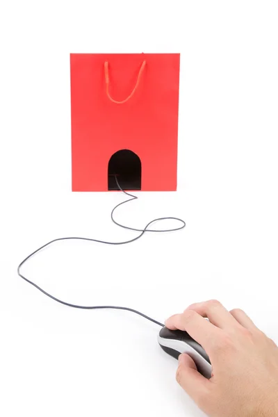 Shopping Bag and computer mouse — Stock Photo, Image