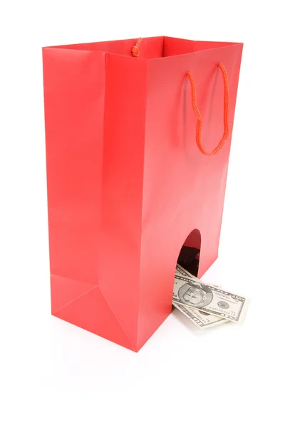 Shopping Bag and dollars — Stock Photo, Image
