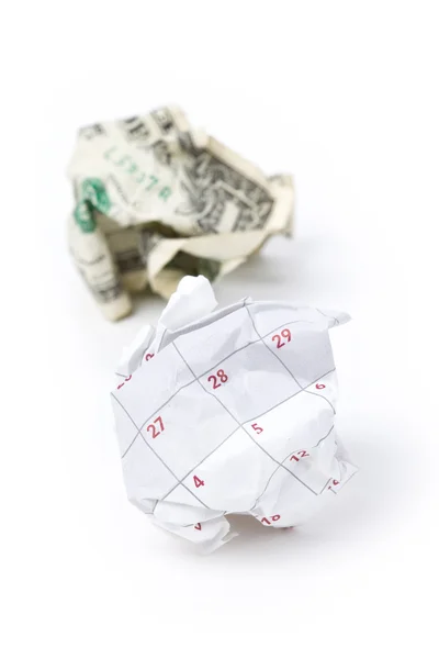 Calendário bola de papel e dólar — Fotografia de Stock