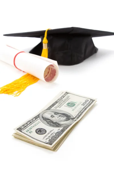 Black Mortarboard and dollar — Stock Photo, Image