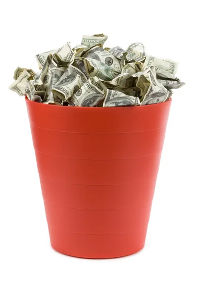 Dollars in Red Garbage Can — Stock Photo, Image