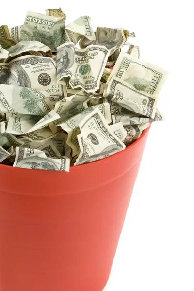 Dollars in Red Garbage Can — Stock Photo, Image