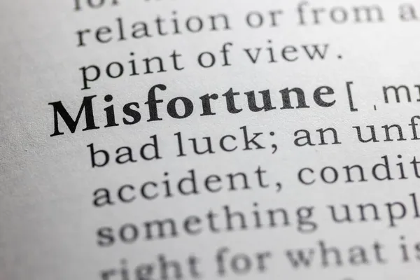 Fake Dictionary Word Dictionary Definition Misfortune — Stock Photo, Image