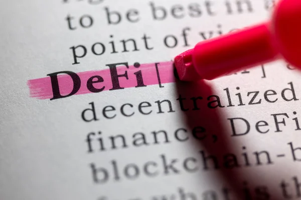 Слово Fake Dictionary Словарное Определение Defi Децентрализованные Финансы — стоковое фото