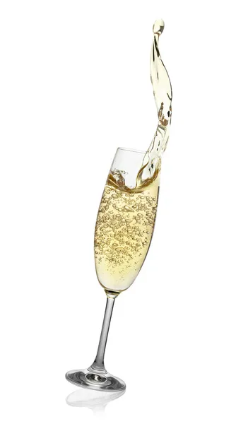 Flöte mit abstraktem Spritzer Champagner. — Stockfoto
