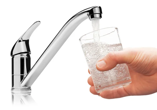 Glass filled with drinking water from tap. — Stock Photo, Image