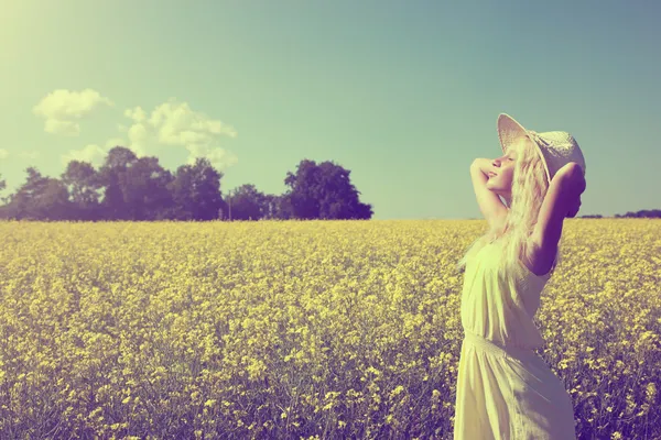 Menina bonita no campo de verão . Imagens De Bancos De Imagens