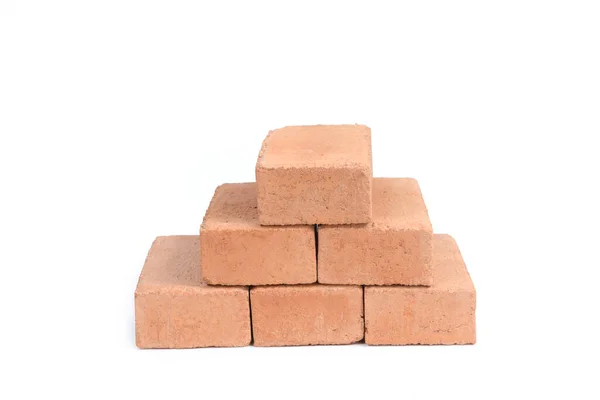 Red Bricks Isolated White Background Solid Clay Bricks Used Construction — Stock Photo, Image