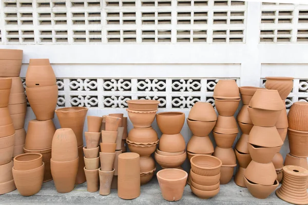 Stackar Olika Terrakotta Krukor För Växter Keramik Gjord Potter Hjul — Stockfoto