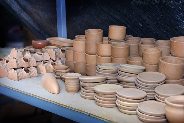 Stackar Olika Terrakotta Krukor För Växter Keramik Gjord Potter Hjul — Stockfoto