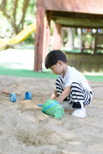 Child Playground Summer Park Little Boy Playing Sand Playground Healthy — Foto de Stock