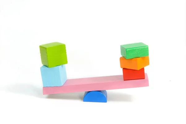 Toys Seesaw Wooden Blocks Teeter Totter White Background Weight Cube —  Fotos de Stock