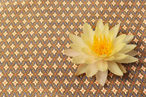 Beautiful Yellow Water Lily Thai Style Fabric Pattern Background — 图库照片