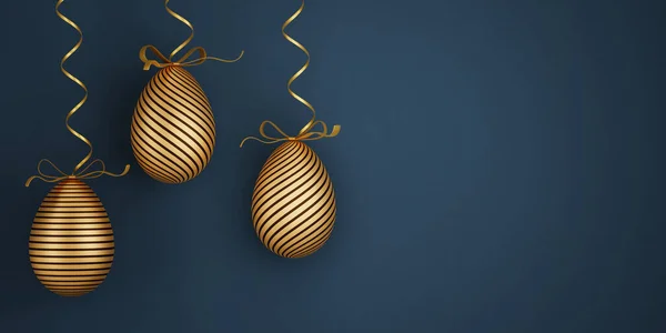 Easter Eggs Illustration Eggs Golden Color Pattern Blue Background Place Stock Image