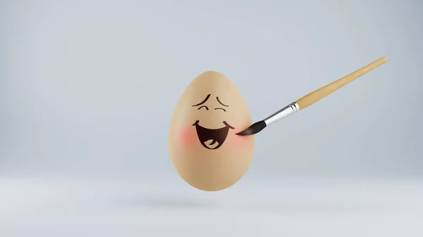 Easter Minimalist Concept Egg Funny Face Brush Drawing Light Background Royalty Free Stock Photos