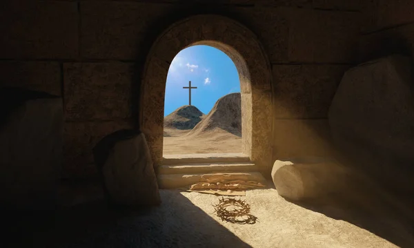 Resurrection Jesus Christ Bible Story Exit Empty Stone Tomb Flooded Royalty Free Stock Images