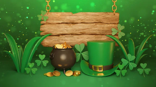 Happy Patrick Day Background Banner Greeting Card Wooden Background Clover Stock Picture