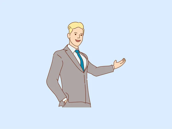Handsome Young Businessman Happy Smiling Standing Isolated Vector — Stock Vector