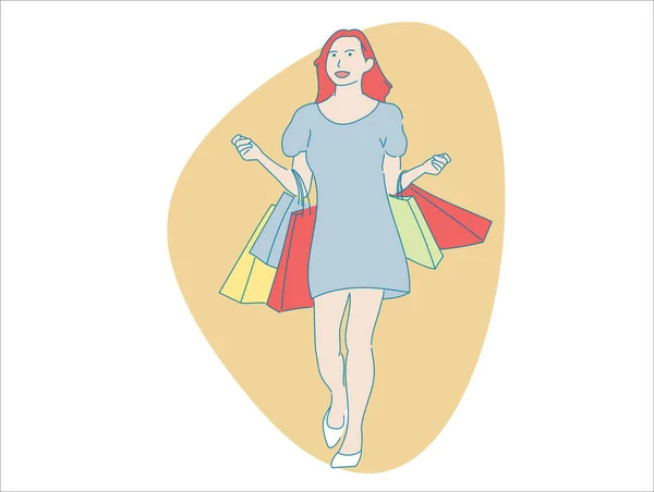 Young Woman Cute Girl Themes Shopping Travel Vector — Stock Vector