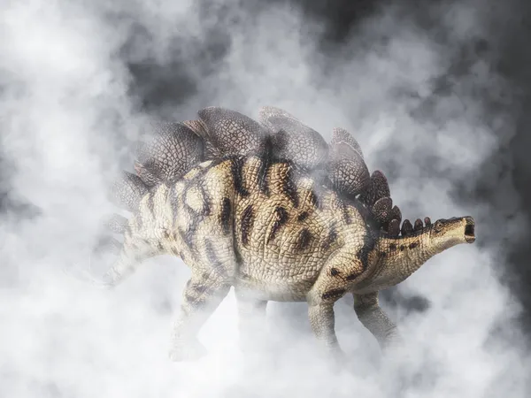 Stegosaurus Dinosaur Задньому Плані Диму — стокове фото