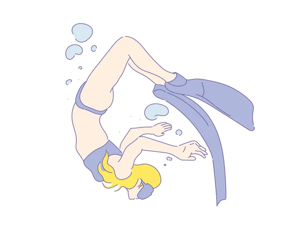 Fille Femme Plongeuse Libre Plongée Libre Maillot Bain — Image vectorielle