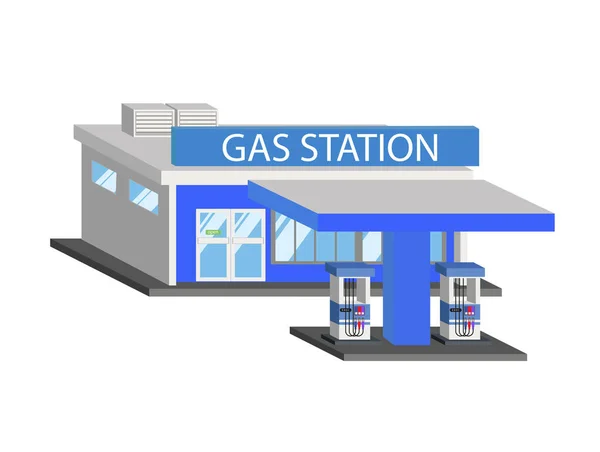 Icônes Décoratives Plates Bâtiment Station Service Illustration Vectorielle Isolée — Image vectorielle