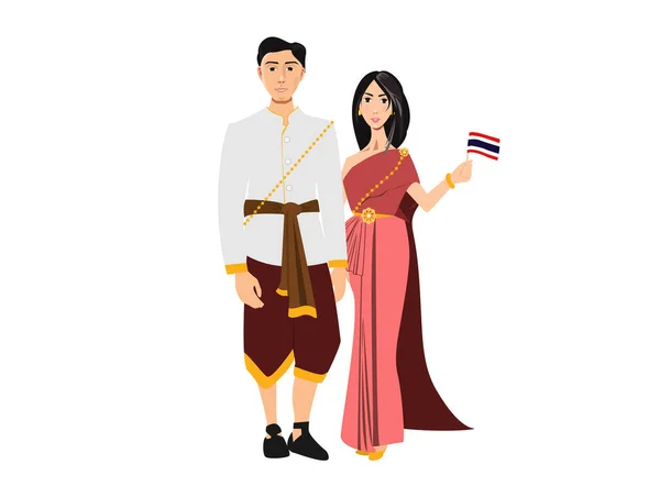 Девушки Юноши Национальной Одежде Таиланда — стоковый вектор