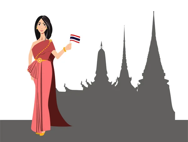 Chica Vestido Nacional Tailandia — Vector de stock