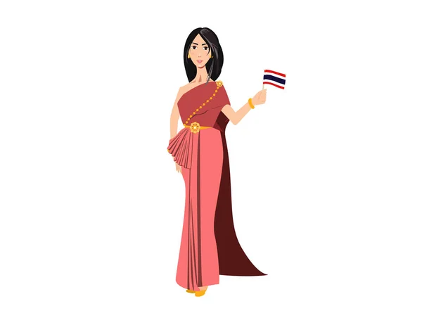 Chica Vestido Nacional Tailandia — Vector de stock